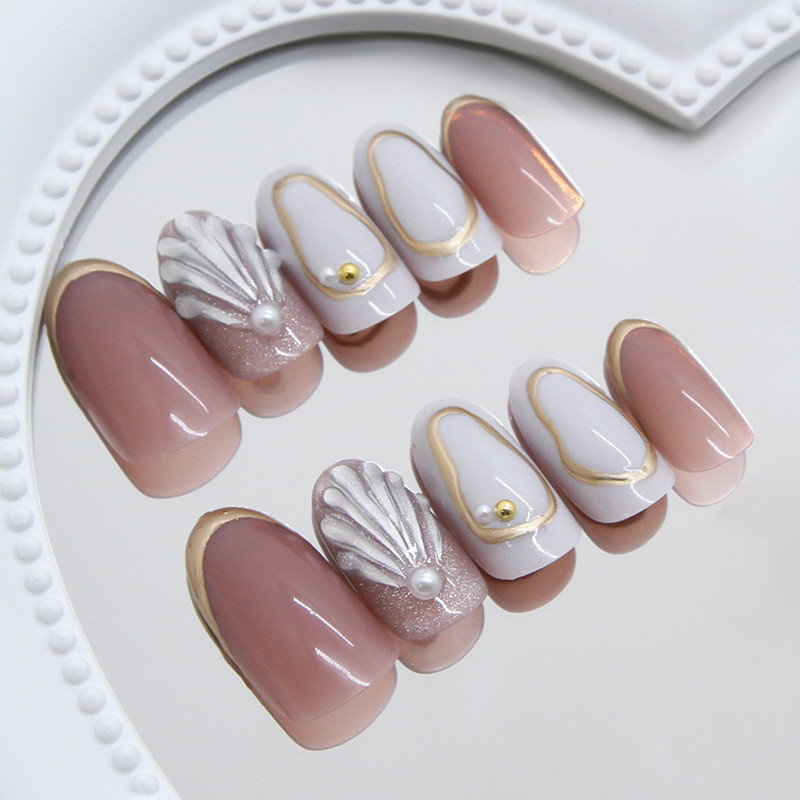 24Pcs%20Stylish%20Pattern%20Three-dimensional%20Shell%20Pearl%20Fake%20Nails%20with%20Glue%20DIY%20Art%20Design%20False%20Nails%20Wearable%20Nails%20Artificial%20Nails%20-%20Image%203