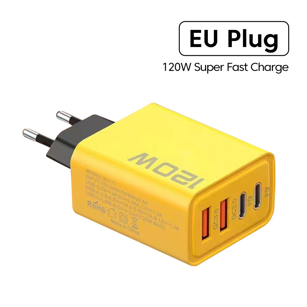 Elough 4 ports 120w pd type c charger adapter quick charge usb charger head for xiaomi huawei eu us plug