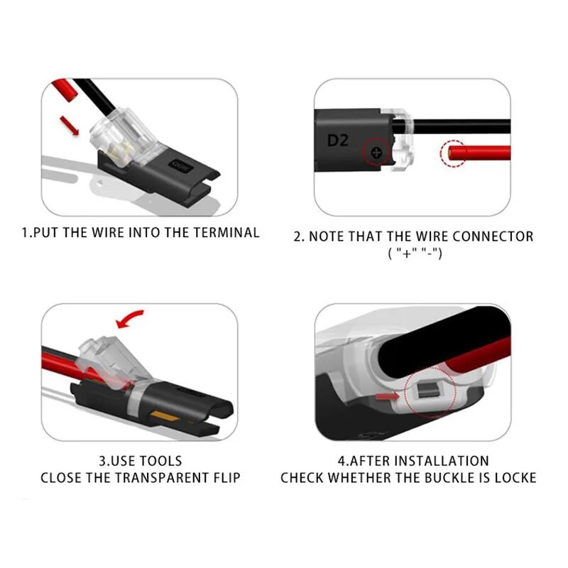 4pcs Fast Pluggable Wire Connector 2Pin Splice Electrical Cable Crimp Terminals For Wires Wiring LED Car Connectors 22-20AWG YB25VN