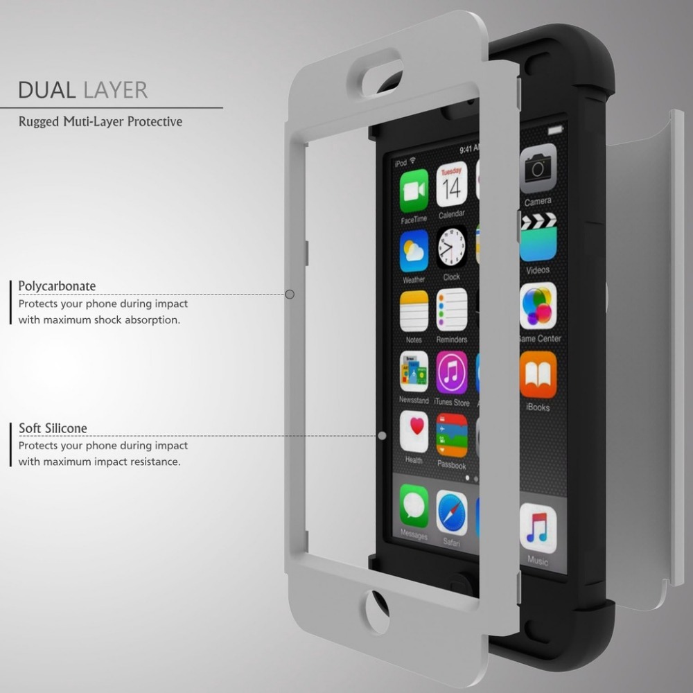 For iPod Touch 7 Case,iPod Touch 6 Case, iPod Touch 5 Case, Three Layer Series Heavy Duty High Impact Armor Case Cover Protective Case for iPod Touch 5/6/7th Generation Gray/Black