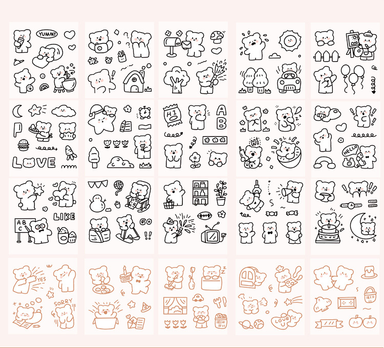 Hộp 100 tấm sticker cute - Gấu Nice day