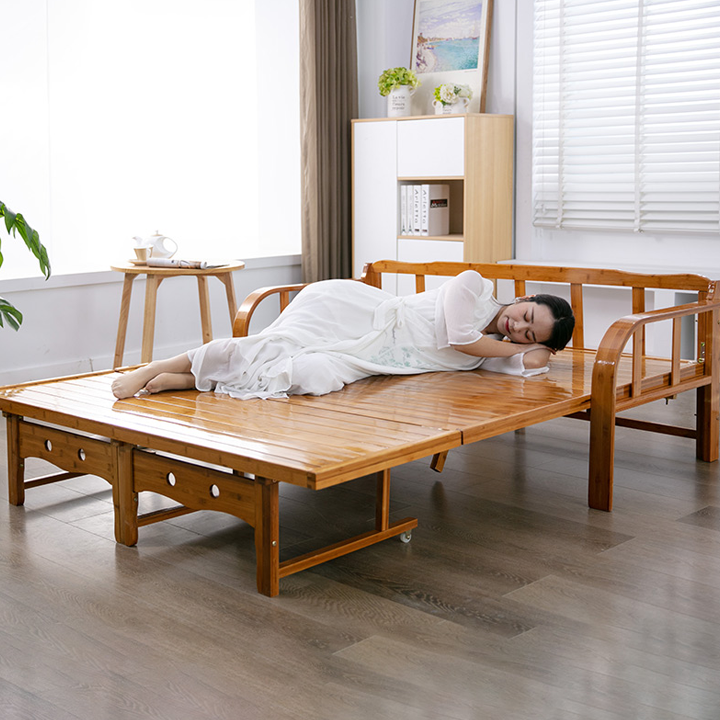 Ghế sofa giường, giường ngủ tre gấp gọn đa năng tặng nệm gối, tiết kiệm diện tích