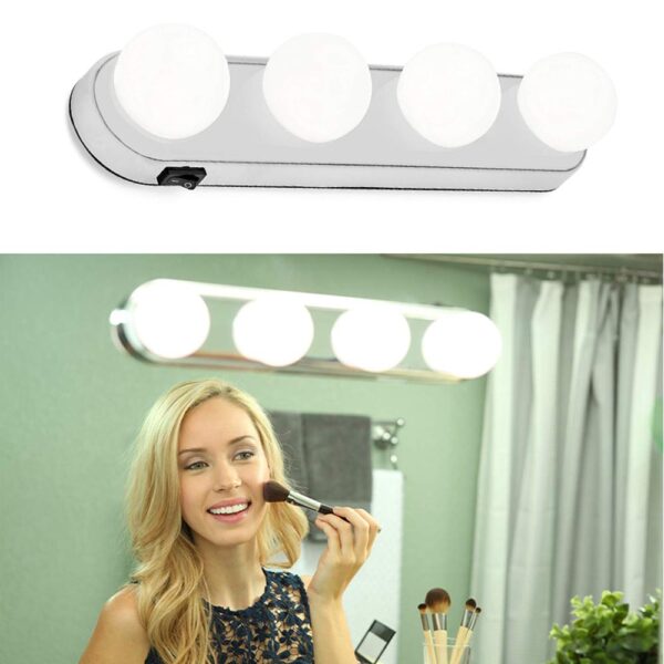 Wireless Portable LED Vanity Mirror Lights, Studio Glow Vanity Make-up Light Natural Light for Makeup Dressing Table with 4 LED Bulbs, Professional Studio Glow Battery Powered Mirror Light. 