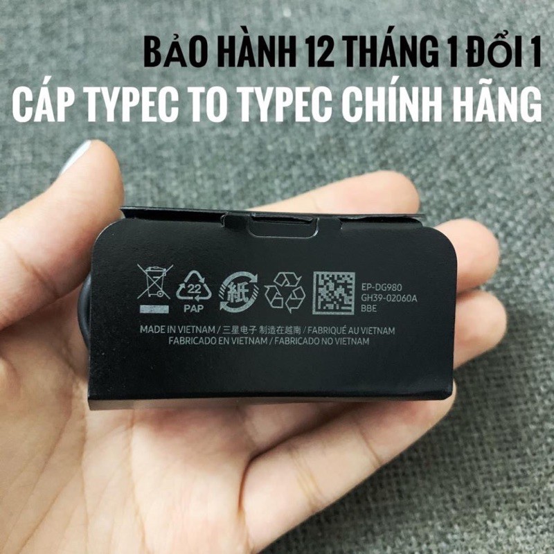 Cáp sạc nhanh Sam sung Note 10 Note 20 A71, A70, A80, A90, S20, S20+, S20 zin máy chân Type C - C (C To C)