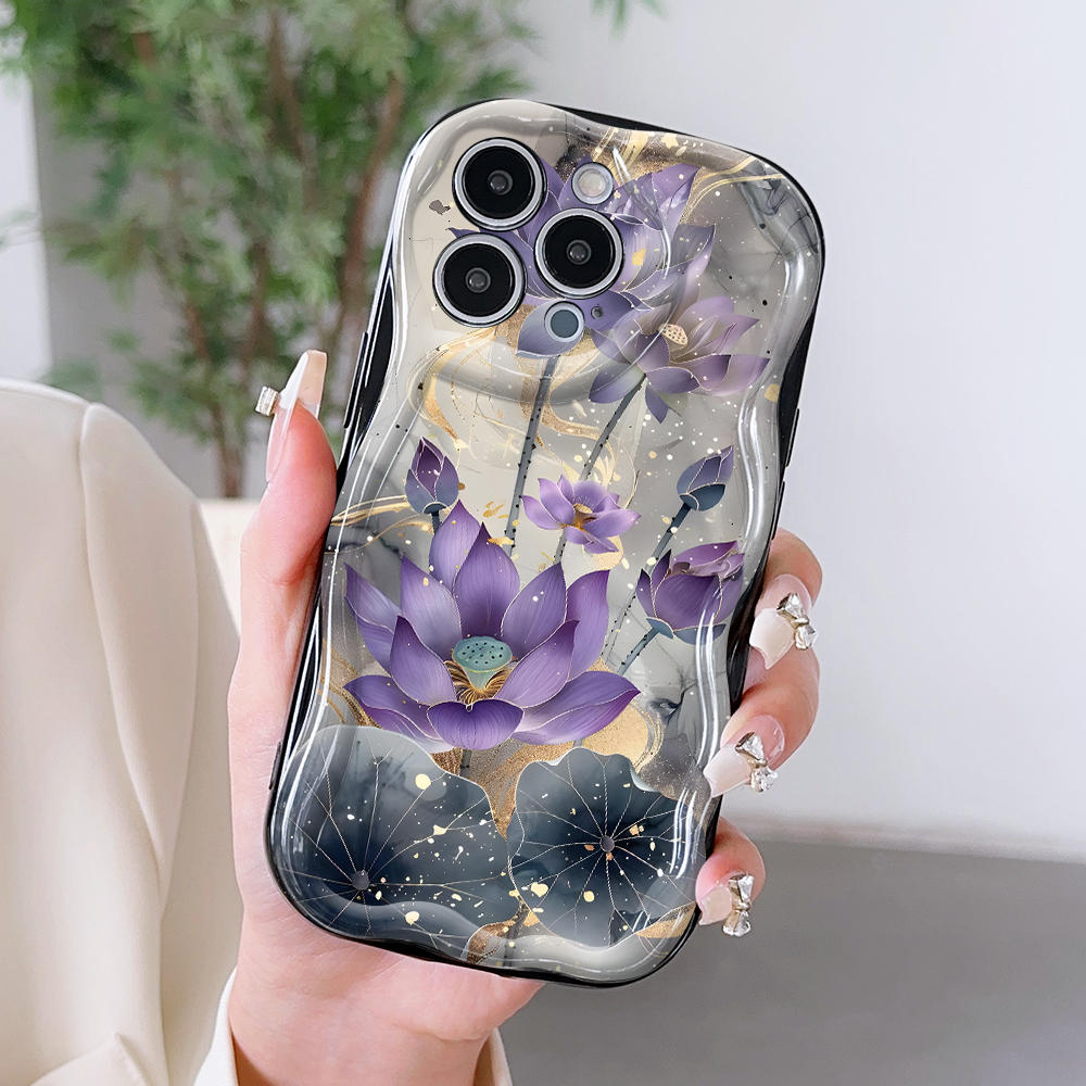 Hontinga for Infinix Smart 9 Hot 50i Back Cover Luckly Lotus Flowers Phone Case Wavy Curved Edge Soft Silicone Cover. 