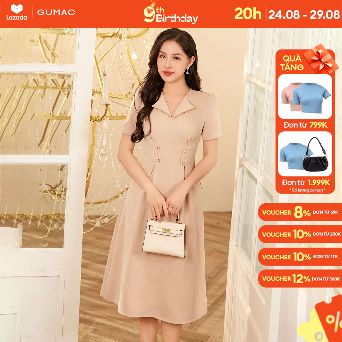 Đầm xếp ly eo thời trang gumac de01035