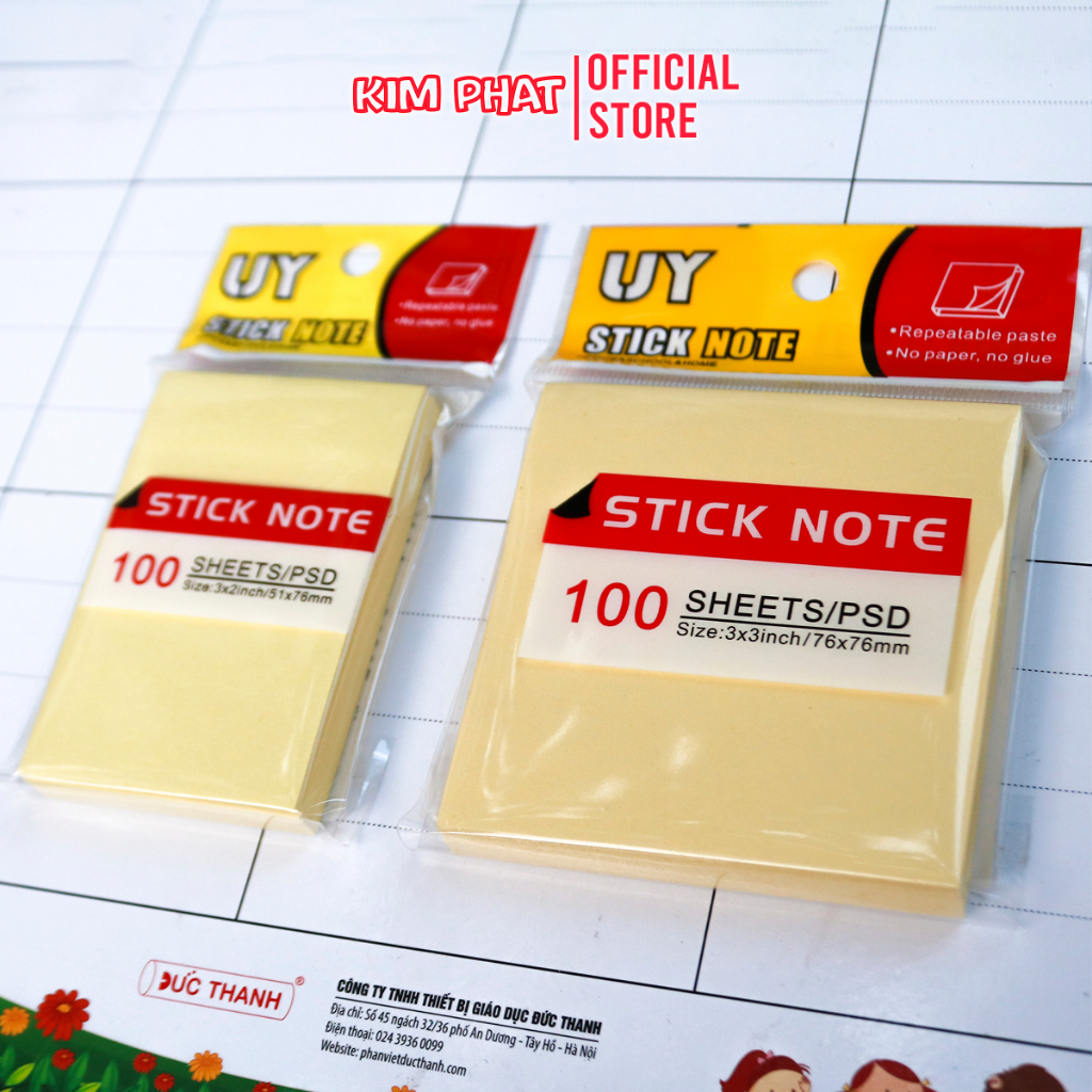 Tệp 100 tơ` Giấy Nhớ Ghi Chú Sticky Note UY 3x2 / 3x3 inch