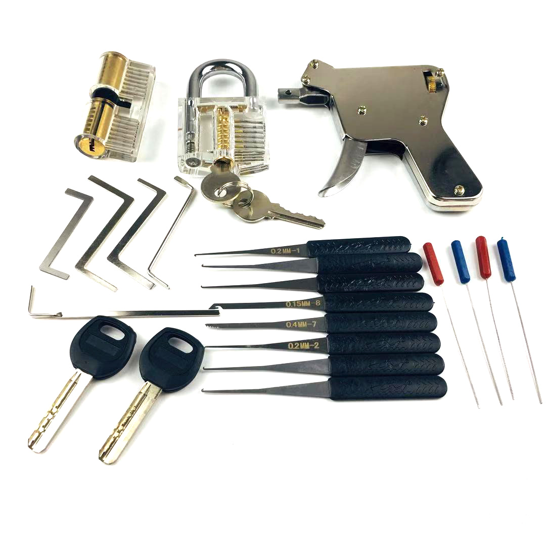 【TopazTrove】Locksmith Tools Lock with Transparent Practice Locks Broken Key Extractor Pick Tool Great Lock Pick Practice Set. 