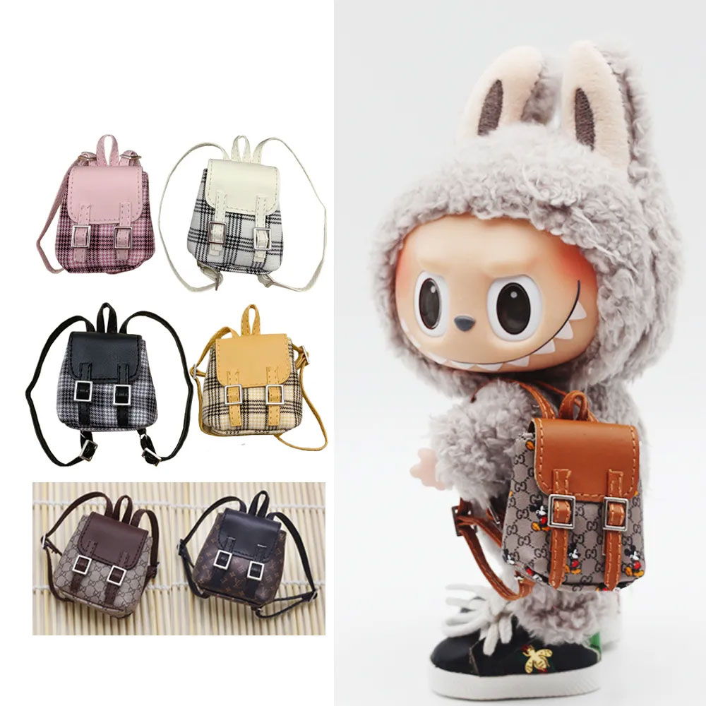 SF Labubu Doll Plaid Backpack Bag Dolls Accessories For BJD Toys
