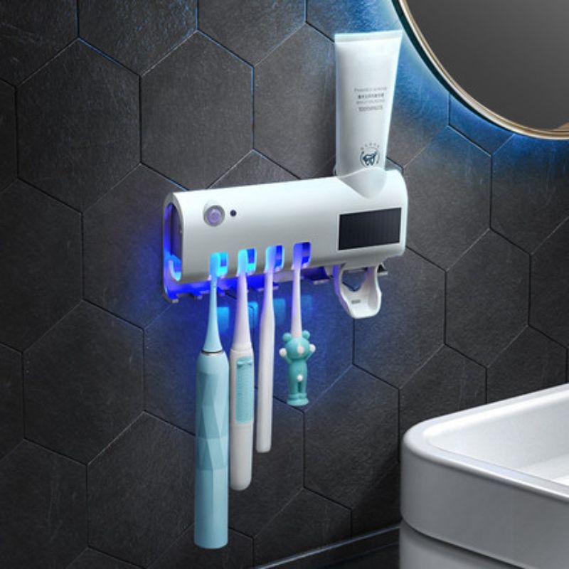 XiaoZhubangchu Disinfection toothbrush holder, ultraviolet tooth disinfection device multifunctional toothbrush box toothpaste squeezer toothbrush storage device