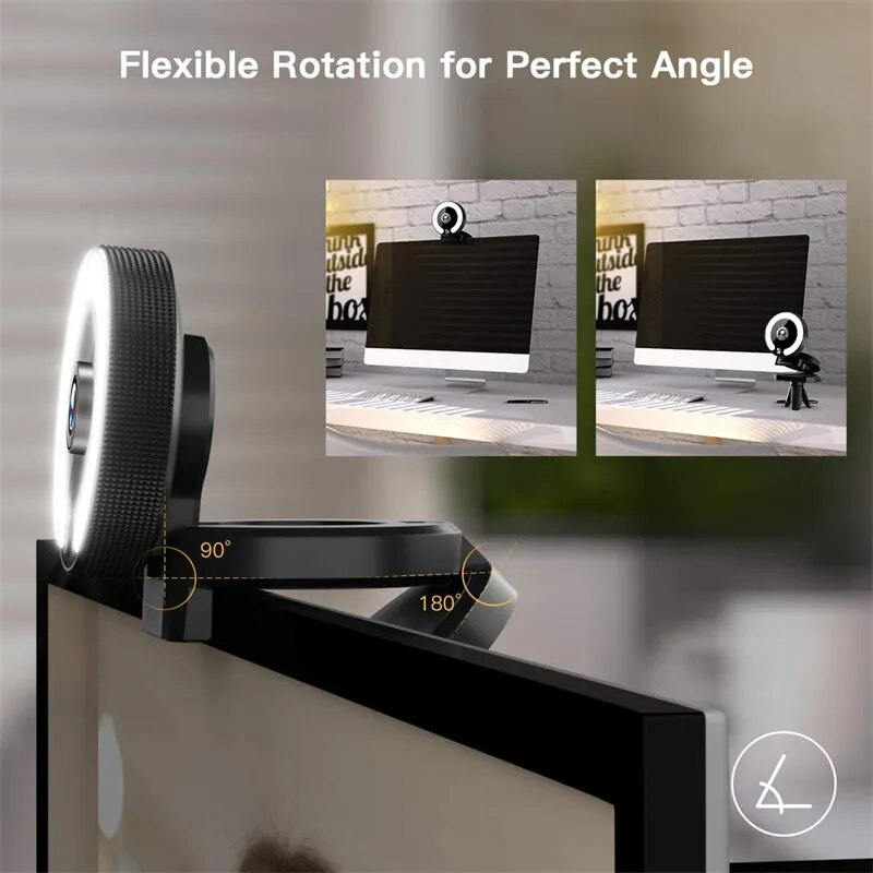 4K Webcam Full HD 2K Mini Web Camera With Fill Light Laptop PC Computer Live Broadcast Camera Video Camera Microphone Webcast
