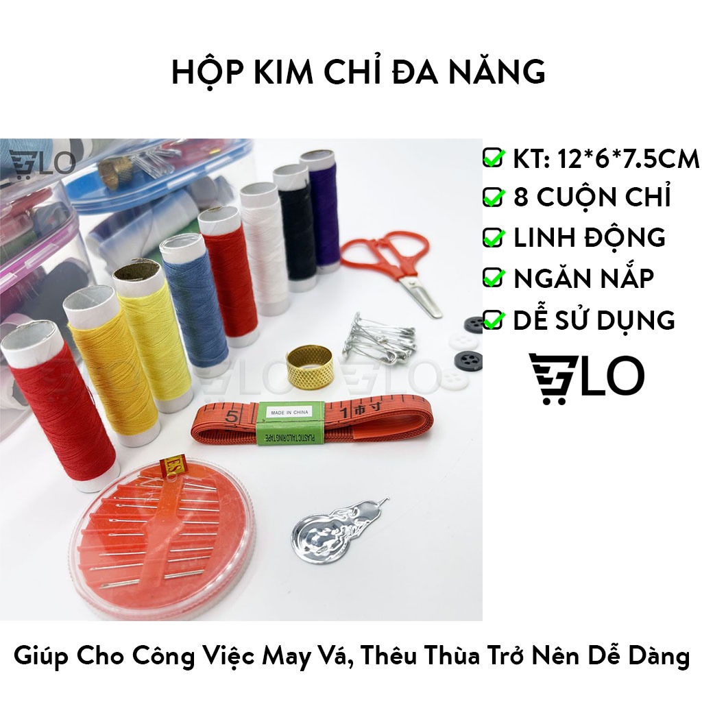 Hộp kim chỉ đa năng lớn kèm 8 cuộn chỉ