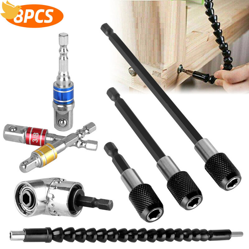 8pcs Professional Drill Bit Extension Set 105° Right Angle Drill Attachment For Electric Drills Screwdriver Chucks