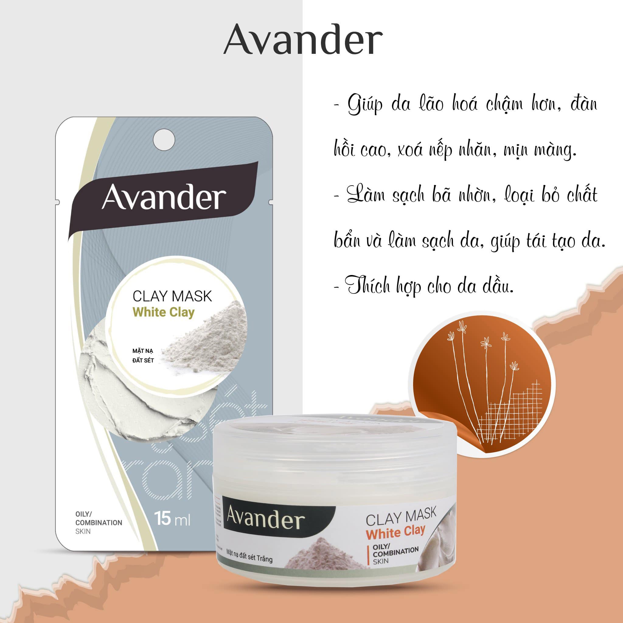 Set 5 gói Mặt nạ đất sét Trắng Avander 15ml