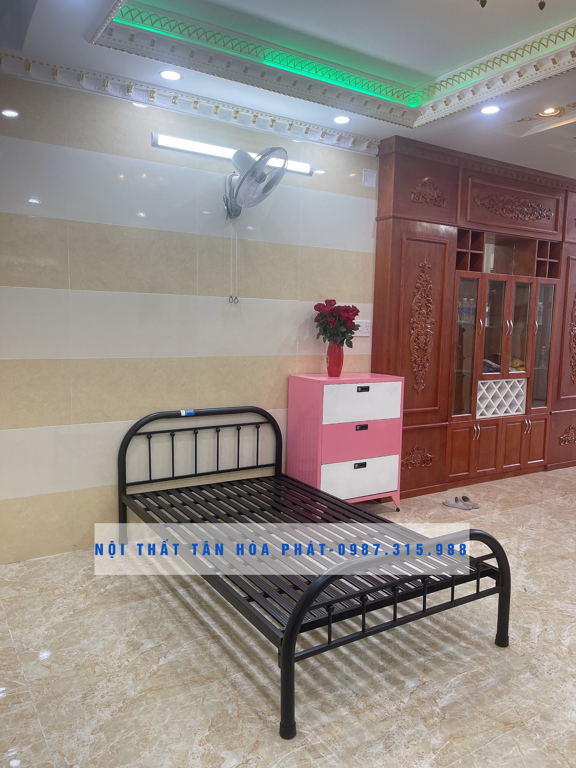 Giường sắt mỹ nghệ 1mx2m TÂN HÒA PHÁT 01