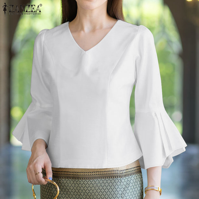 ZANZEA Korean Style Women Street Fashion Flare 3/4 Sleeve Blouses