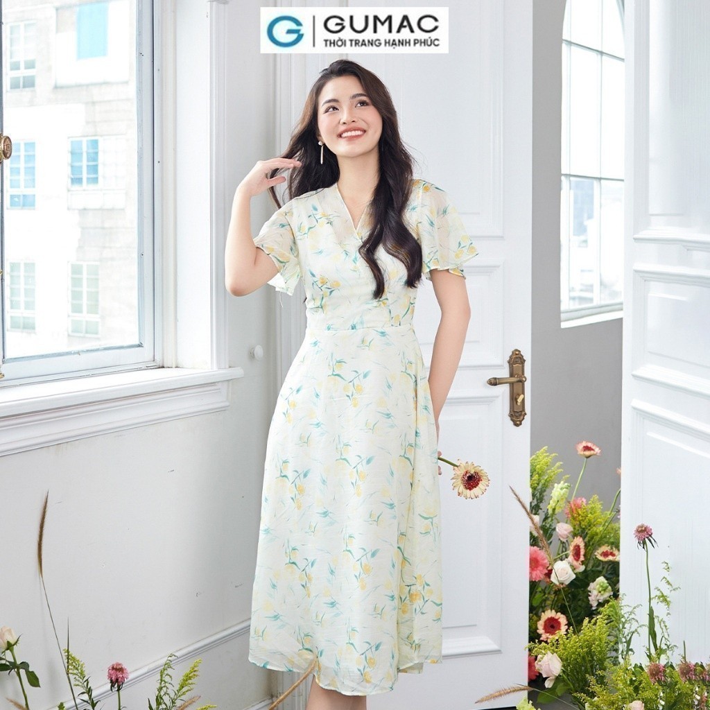 [15 - 17.6 |Voucher 8-15%] Đầm nữ cổ tim kiểu phối thời trang GUMAC DD12061