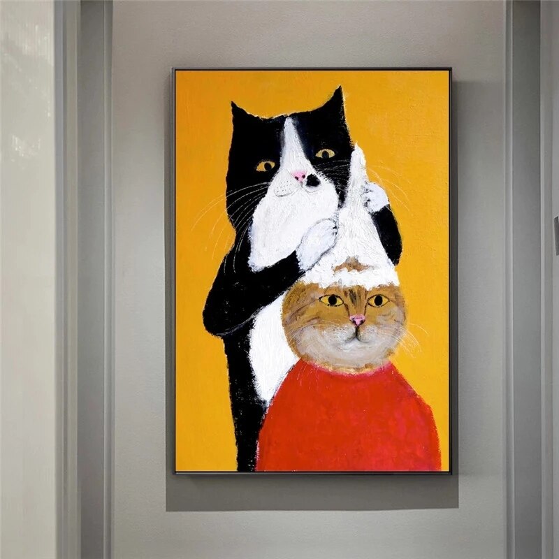 Black Cat Barber Shampoo Cartoon Animal Canvas Painting Funny Canvas printings Prints Wall Art Picture for Living Room Wall Decor Cuadros 1PCS Inner Framed or No Frame