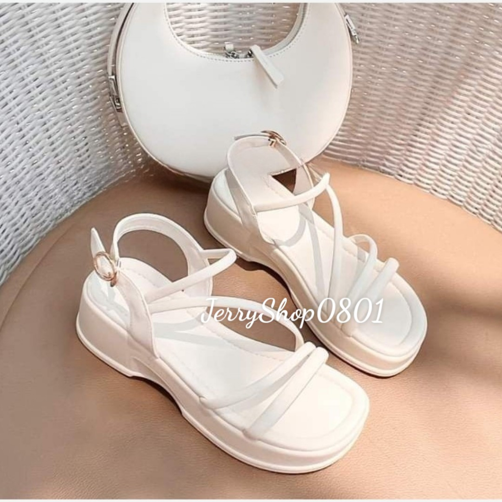 Dép sandal nữ đế bánh mì 5p 3 dây chữ m sang chảnh