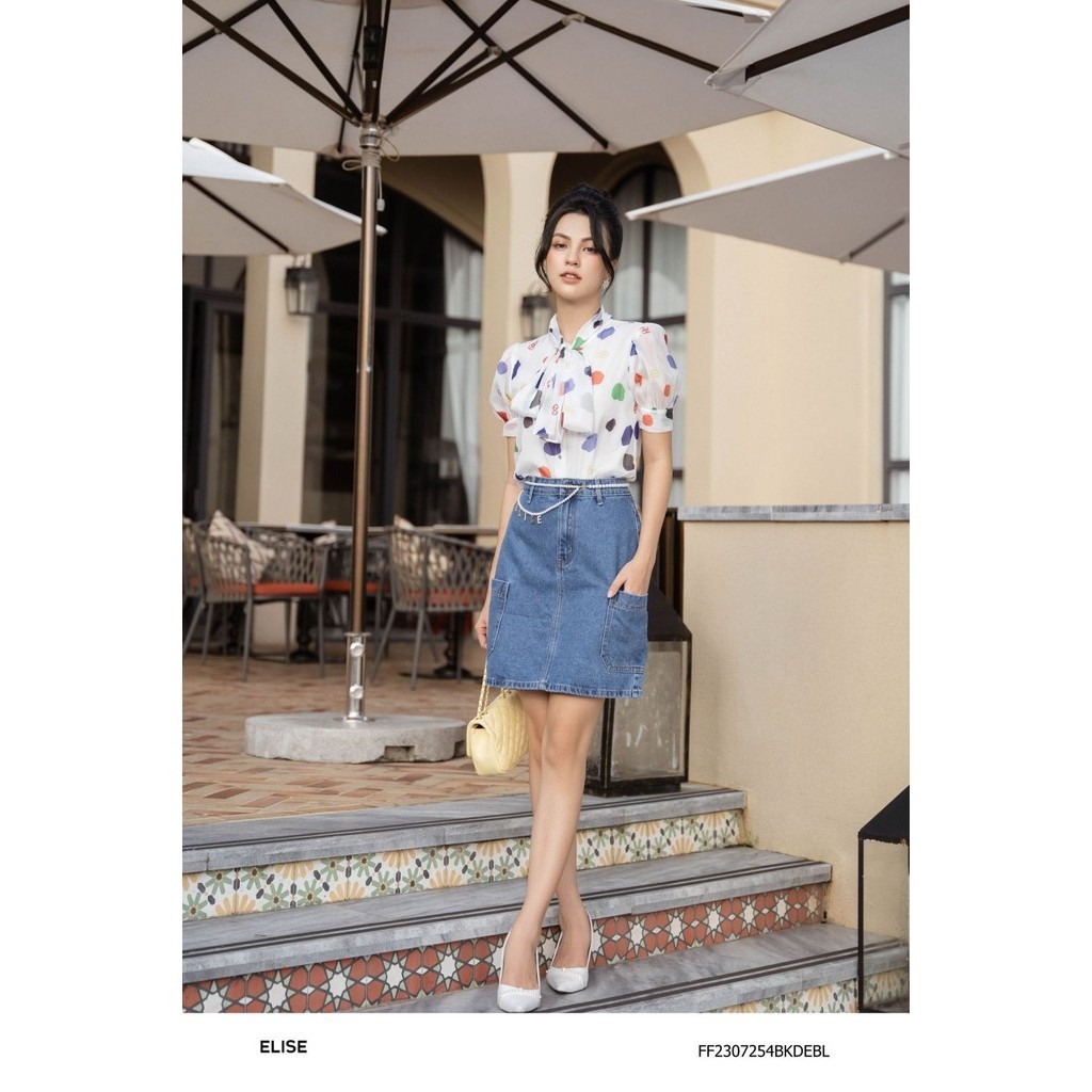 Chân váy jeans xanh túi ốp thiết kế elise ff2307254bkdebl