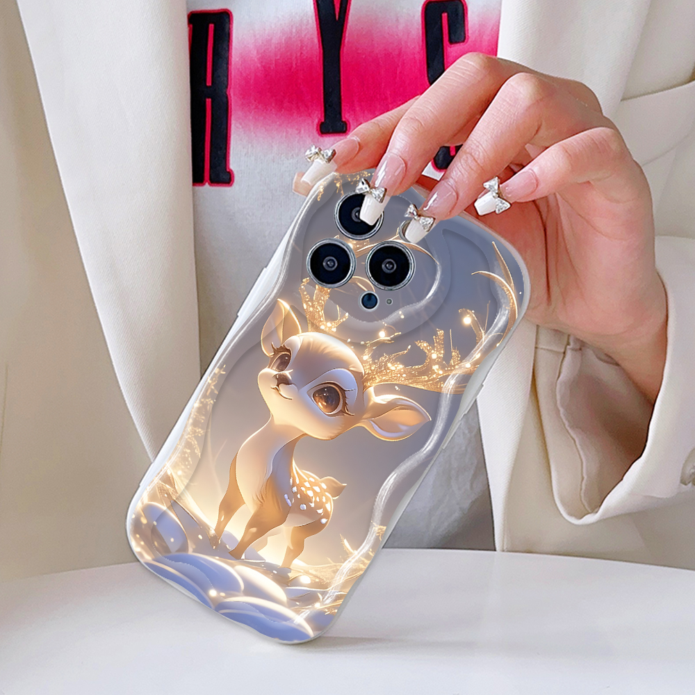 UCUC for OPPO A36 A76 Back Cover Mini Deer Cream Texture Wavy Edge Soft Silicone Phone Case. 