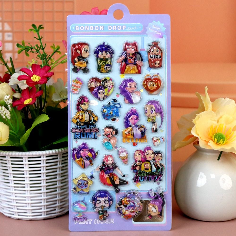 4PCS Cartoon Mira Zoey Rumi K-pop Demon Hunters 3D Relief Sticker ...