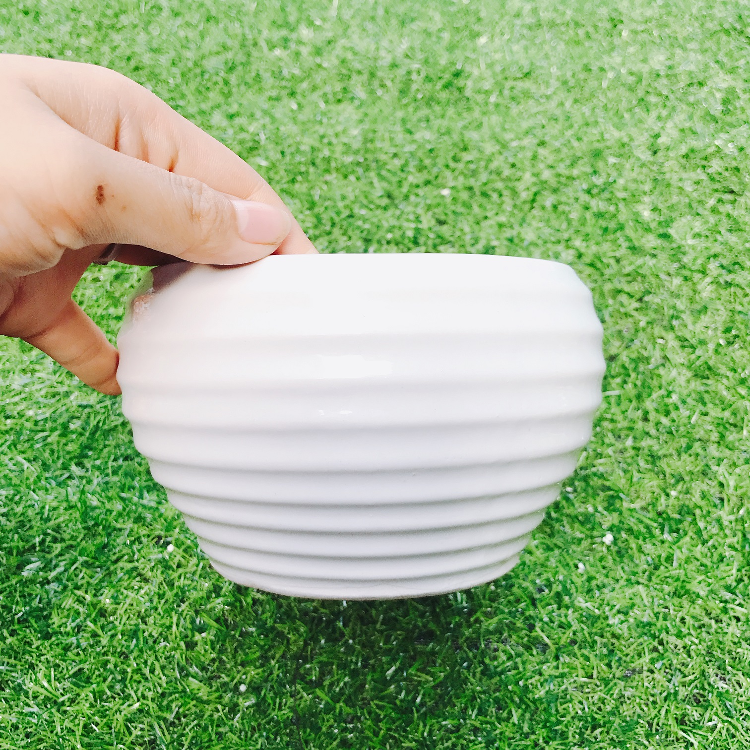 Chậu Sứ Vân Ngang Cắm Hoa (Không Kèm Hoa)
