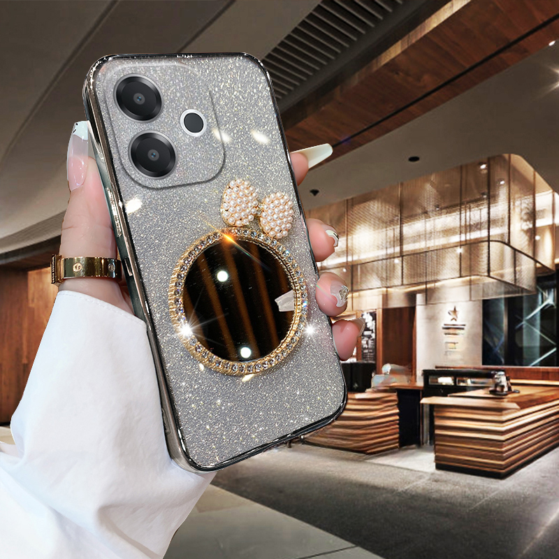 Phone cover OPPO A5 Pro Back case with Bow Makeup Mirror Luxury Shiny Gradient Clear Plating Glitter Girls Slim For OPPO A5 Pro 5G Phone cases. 