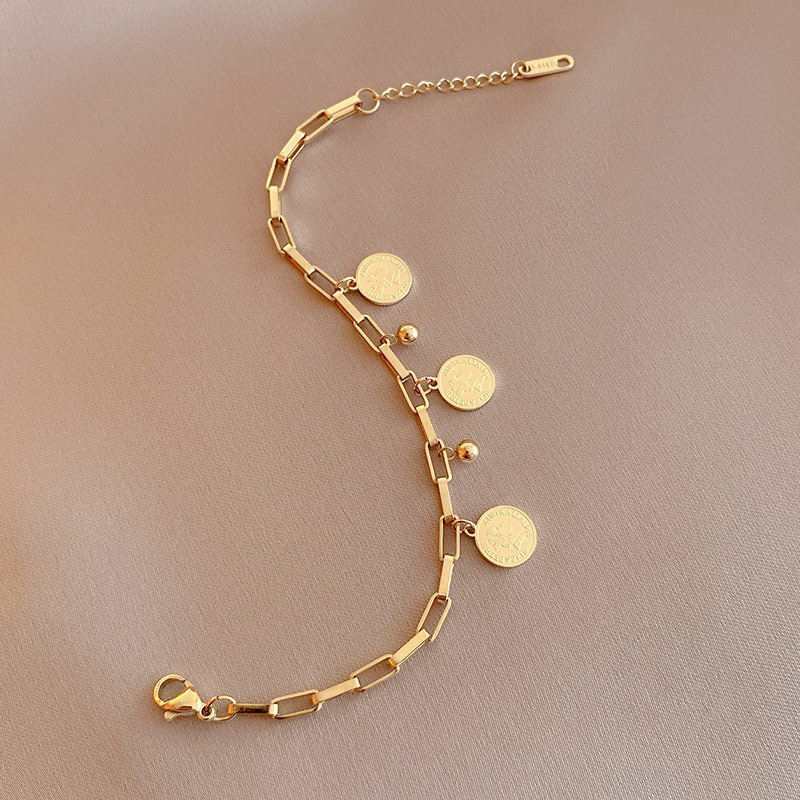 Enacolor Women Personality Titanium Steel Circle Card 18K Gold Plated Bracelets Ins Girl Hip Hop New Accessories Fashion. 