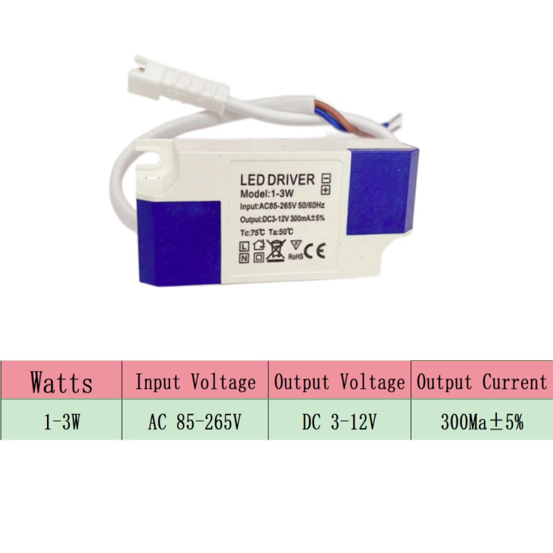 BlueSky LED Driver Power Supply, Constant Current Isolation Wide Voltage Driver Power Supply, Suitable for Lamps, 1-3W, 3-5W, 4-7W, 6-9W, 8-12W, 12-21W, 18-24W , 24-36W, 30W, 36-48W, 36-54W, 54-75W