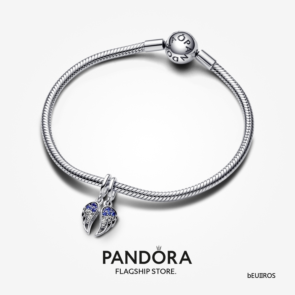 2023 New Pandora Sparkling Splitable Angel Wings Dangle Charm