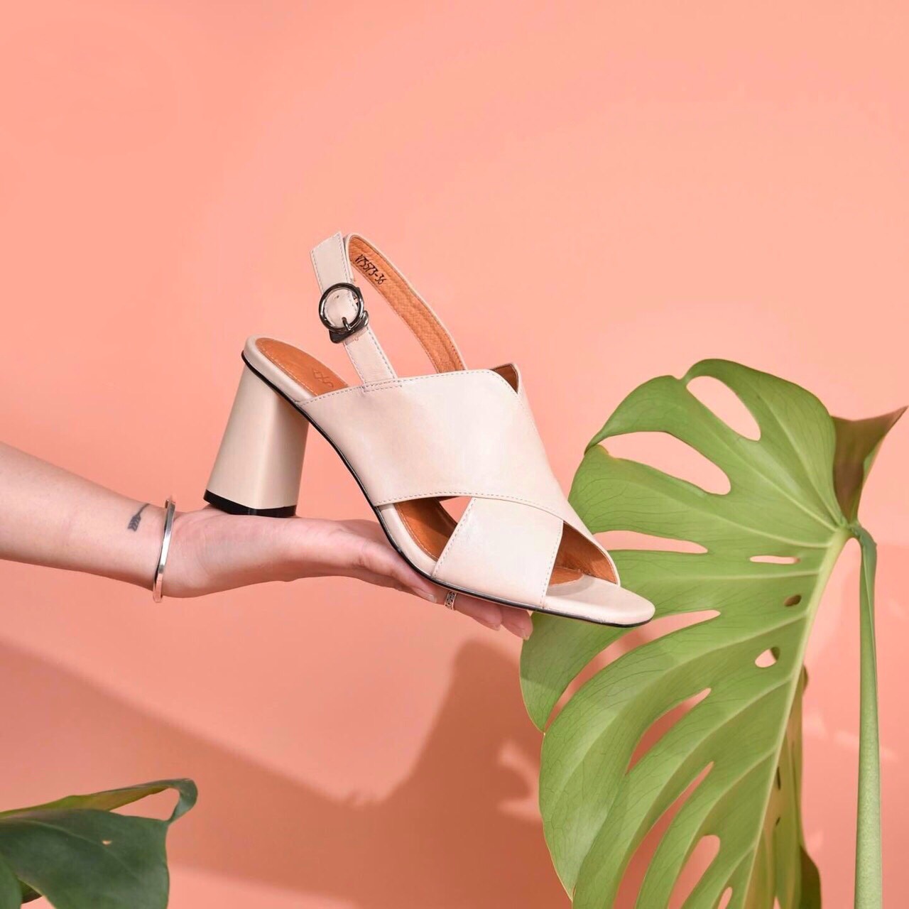 Sandal Nữ Da Thật Gót Trụ Cao 7cm