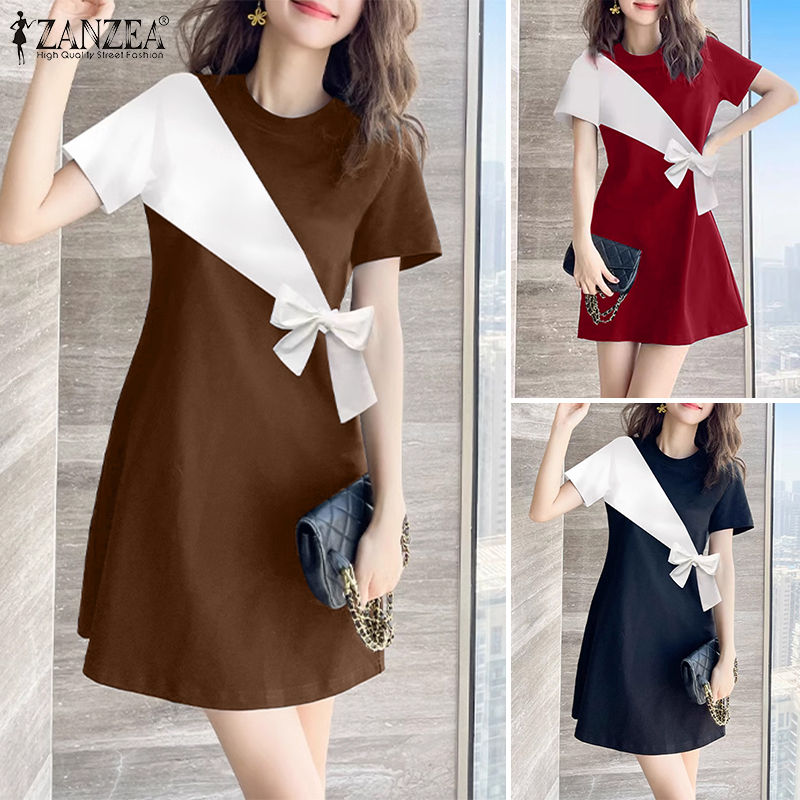 ZANZEA%20Korean%20Style%20Women's%20Dresses%20Fashion%20Casual%20Short%20Sleeve%20O-Neck%20Party%20Prom%20Kleid%20Loose%20A-Line%20Dress%20-%20Image%205
