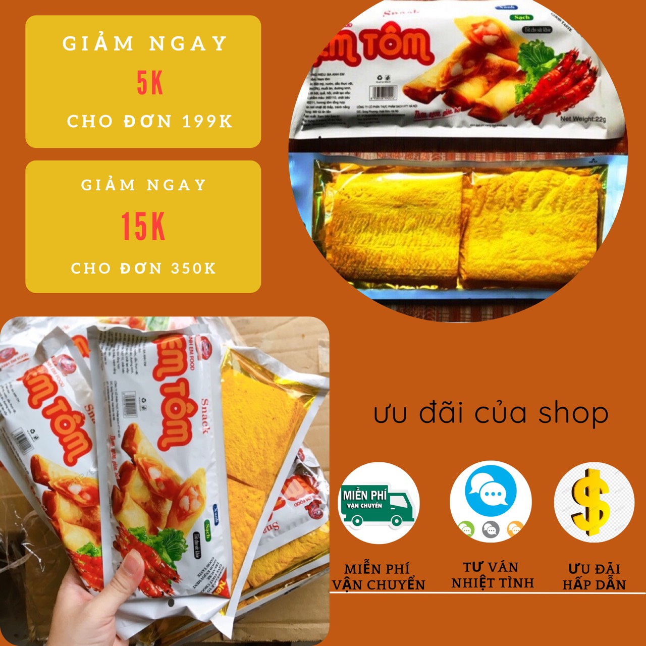 [ mẫu thử ] 5 Gói Snack Nem Tôm Đồ Ăn Vặt Siêu Ngon,