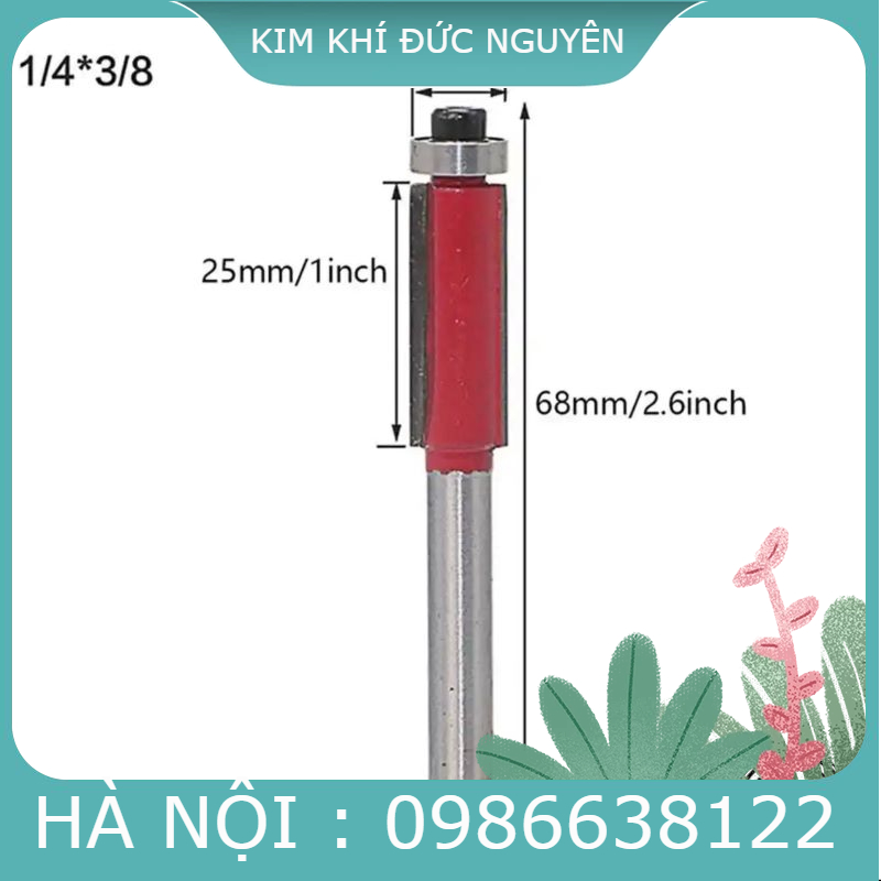 Mũi phay gỗ thẳng có bi mũi soi lấy nền Đỏ cốt 6.35mm MSTCB-DO-TQ kimkhiducnguyen