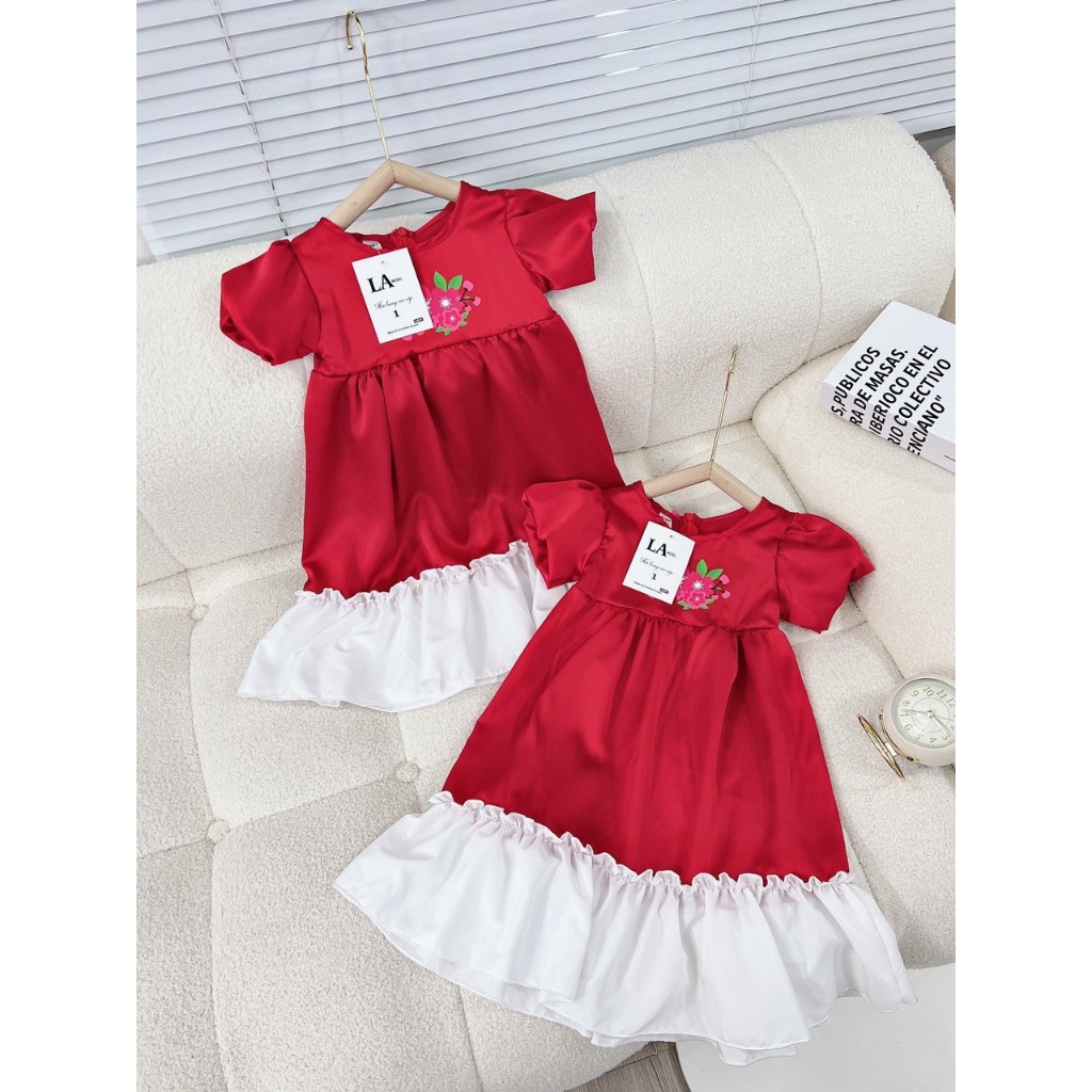 Váy Melisa đỏ chân trắng thêu hoa