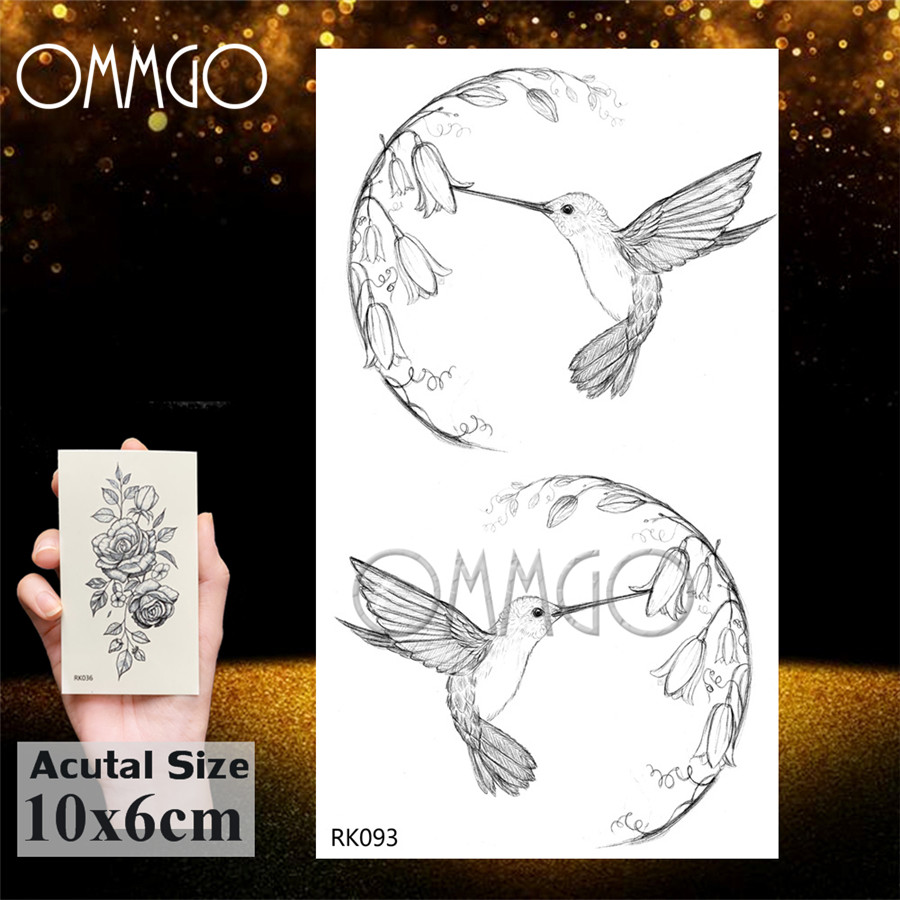 【Universal Car Parts Store】OMMGO Hummingbird Temporary Tattoos For Women Sticker Fake Tattoo Tatoos Body Art Wrist Minimalist Black Waterproof. 