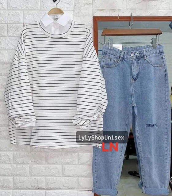 Áo kẻ thụng tay dài LN12