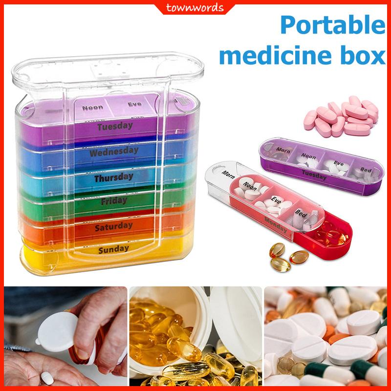 Daily Pill Box Pill Case 7 Days Pill Box with 28 Grids Plastic 7 Colors Pill Storage Dispenser Pill Holder Weekly 7 Days Pill Box Dispensing Compartment Box Pill Storage Box