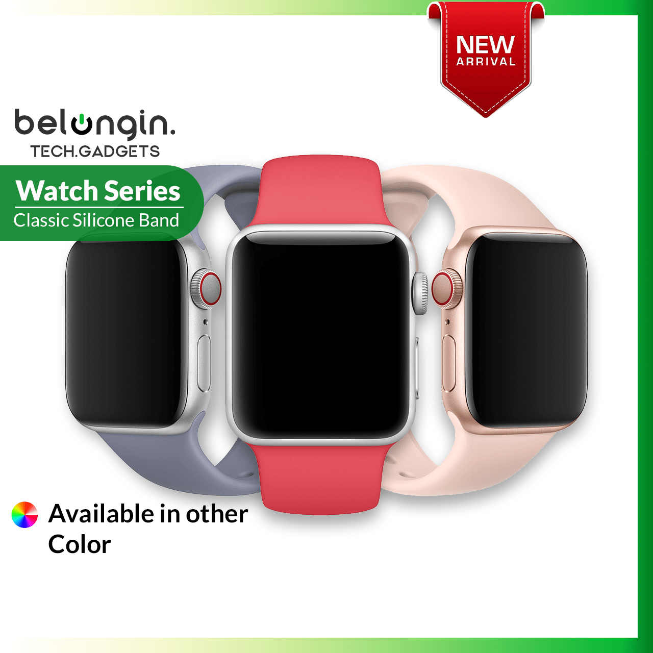 Single Color Silicone Apple Watch Strap Compatible with Series 8/7