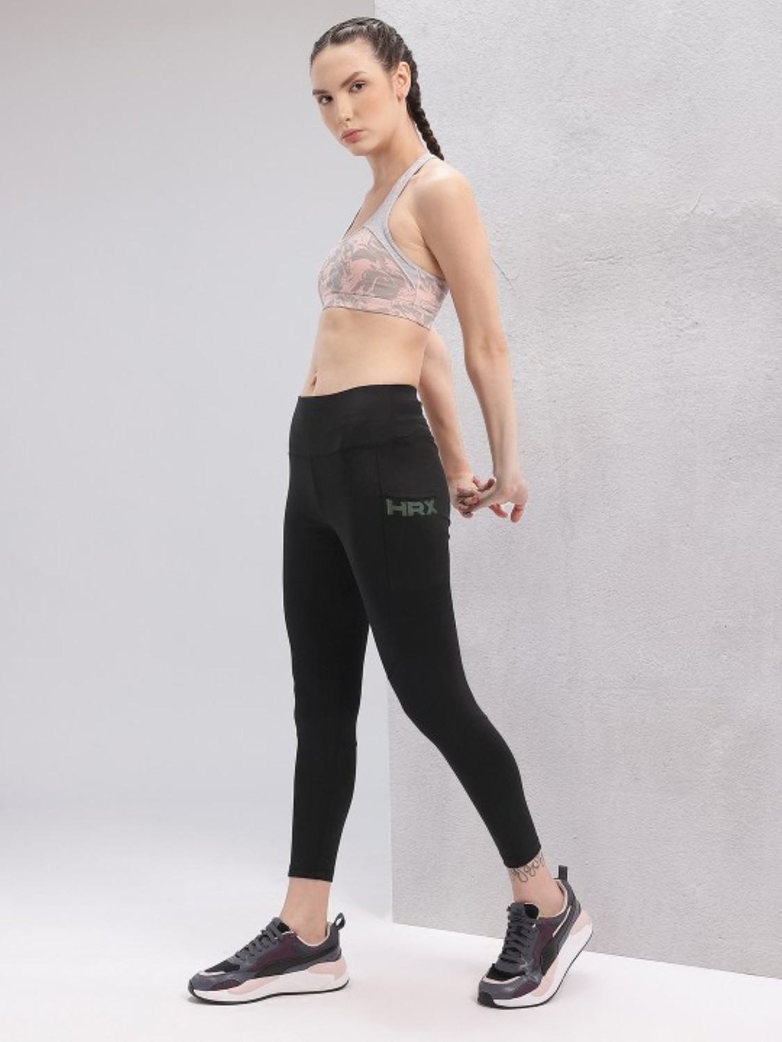 HRX by Hrithik Roshan Brand Logo Detail Rapid-Dry Cropped Training Tights For Women. 
