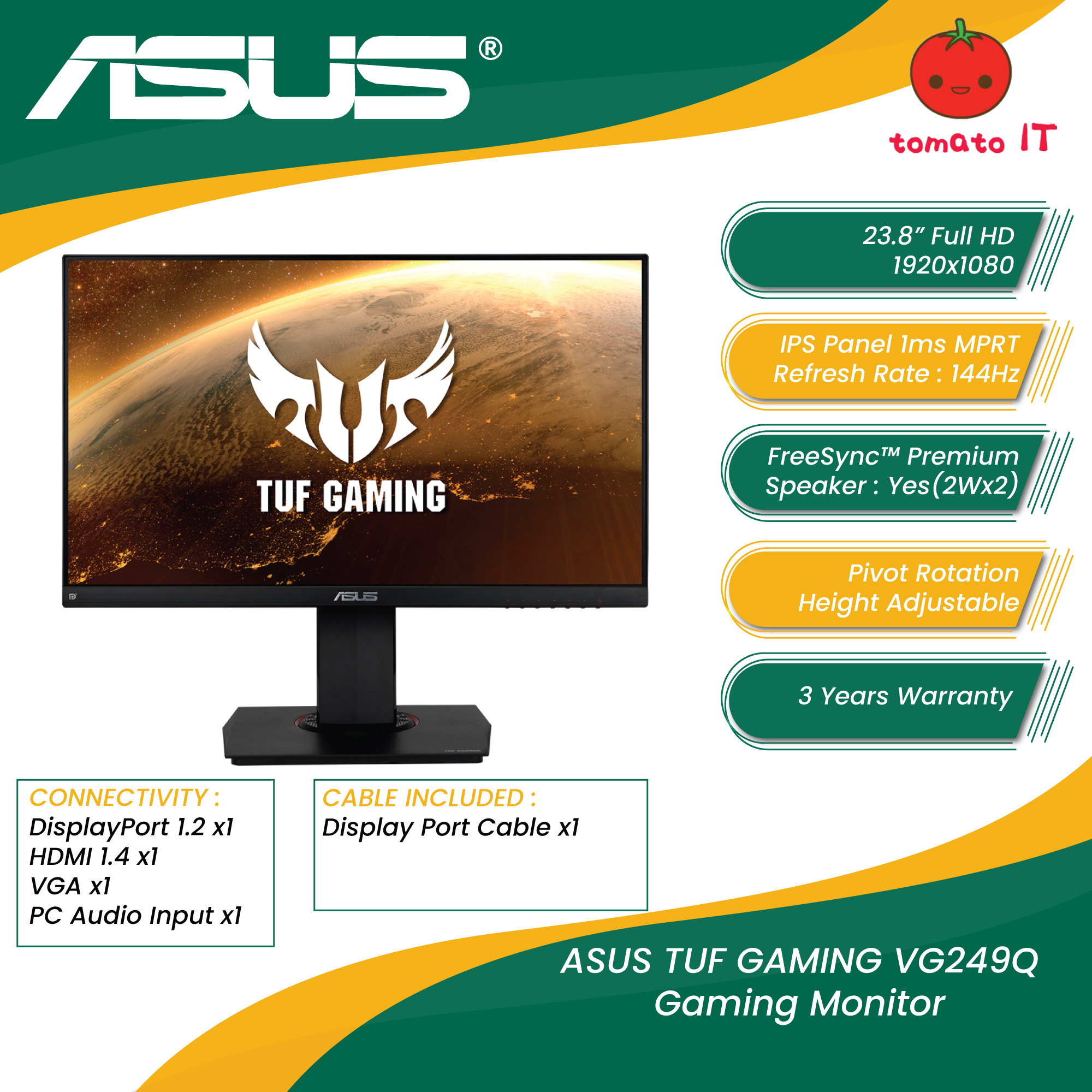 Asus TUF Gaming Monitor VG249Q 24 inch Full HD 144Hz IPS 1ms with