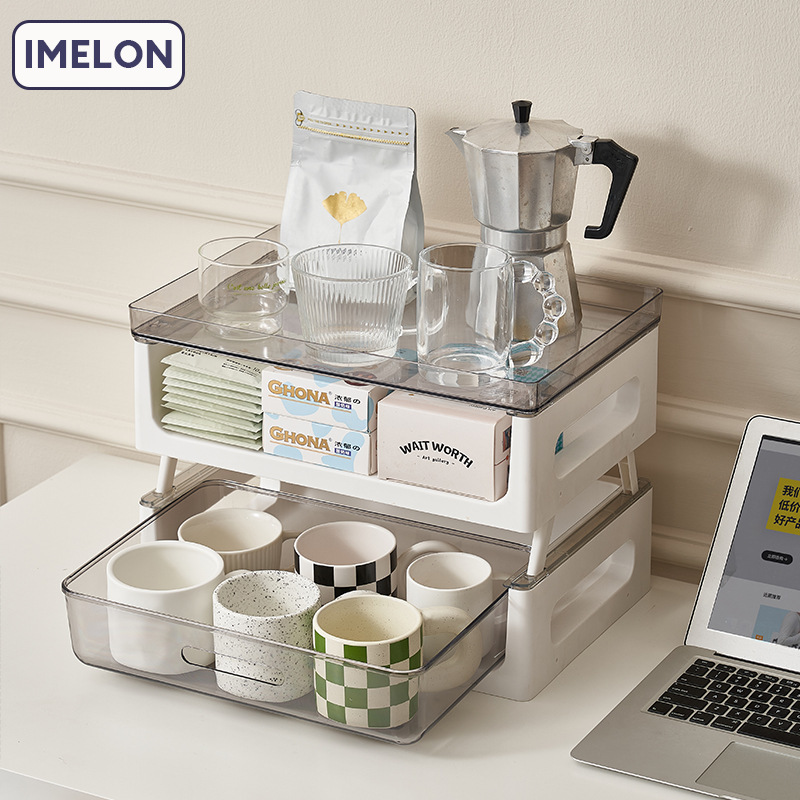 Stackable double-layer water cup storage rack, ins-style tabletop tea bag shelf, drawer-type capsule coffee storage shelf