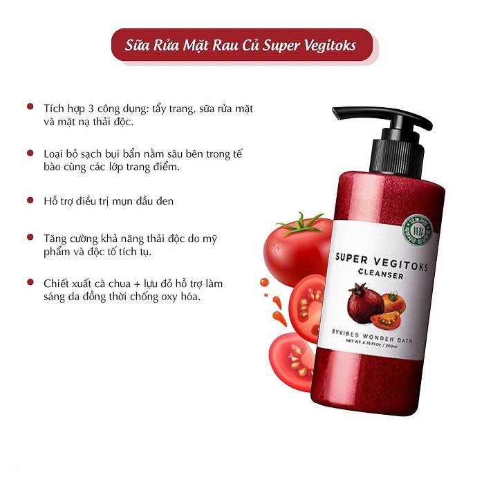 Sữa rửa mặt rau củ Đỏ Super Vegitoks Cleanser thải độc 300ml Duduhouse