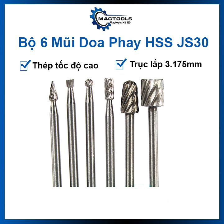 Bộ 6 mũi lũa gỗ trục 3mm HSS gắn máy khoan mài mini chạm trổ mài khắc
