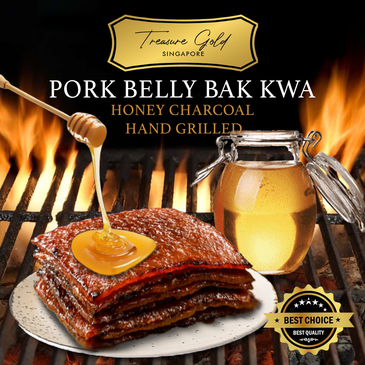 Treasure Gold Pork Belly Honey Bak Kwa / Pork Belly Spicy Bak Kwa