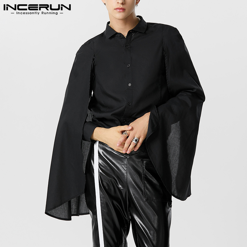 INCERUN Mens Elegance Patchwork Cloak Plain Shirts Formal Party Lapel Tops (Western Style)