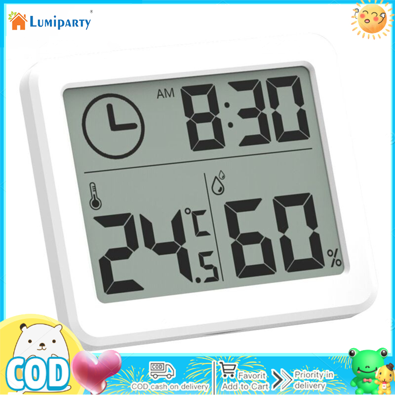 LumiParty Digital Wall Clock With 3.2inch LCD Display Temperature Time Humidity Meter For Indoor Bedroom Baby Room