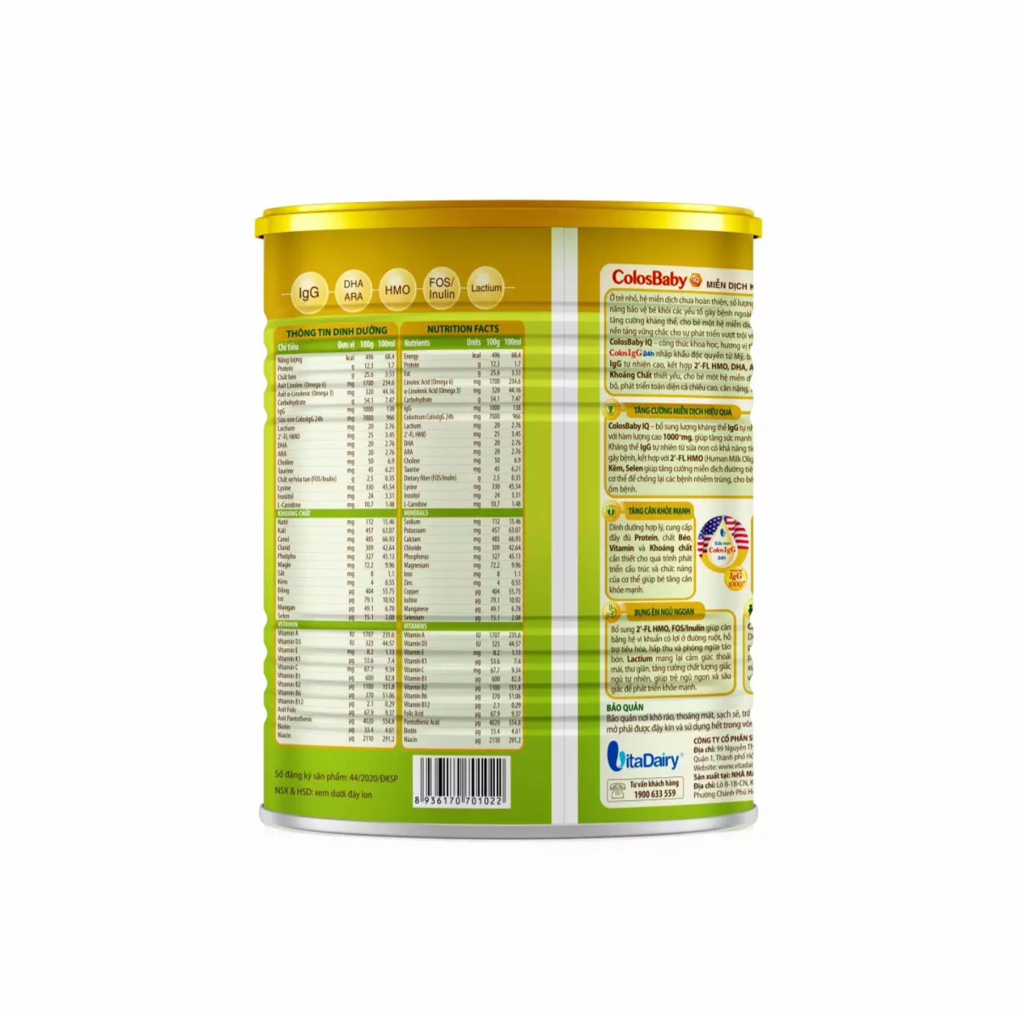 (HSD T8-2027) (Quét Mã Tích Xu) COMBO 2 Hộp Sữa Bột Vitadairy Colosbaby IQ Gold 0+ 800g.