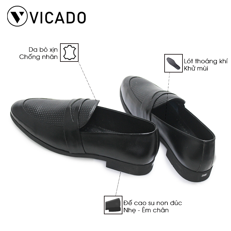 Giày nam da bò công sở Vicado VA1068 màu đen